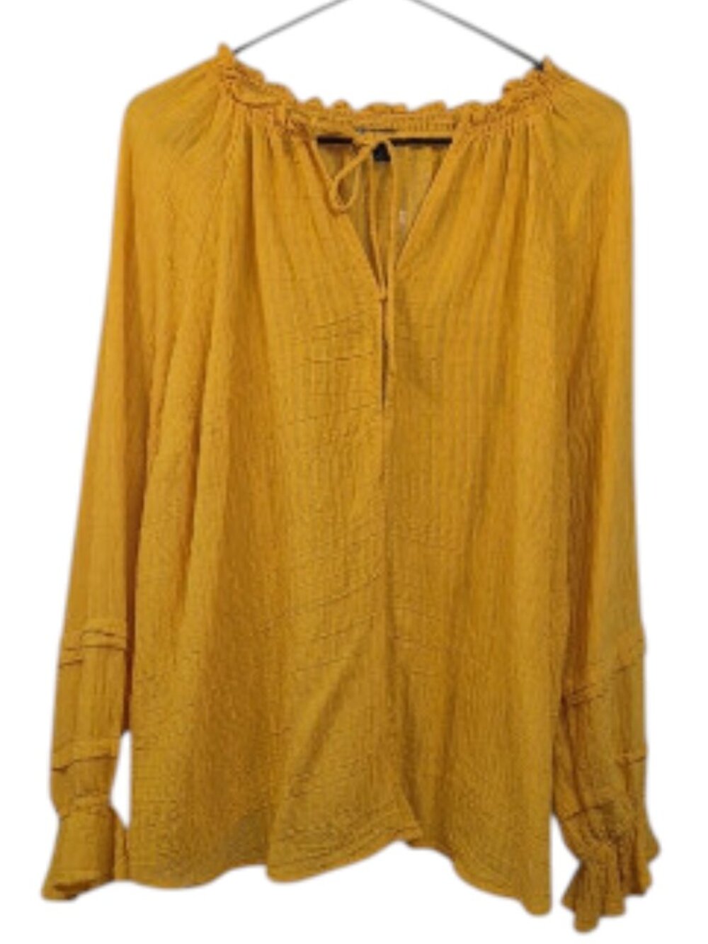 Torrid Top Women's Size 1X Mustard Gold Stripe Gauze Lace-Up Peasant